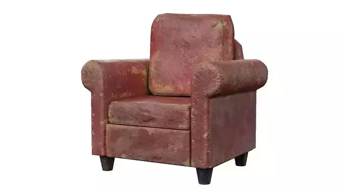 old damaged armchair red leather da1 Low-poly 3D model