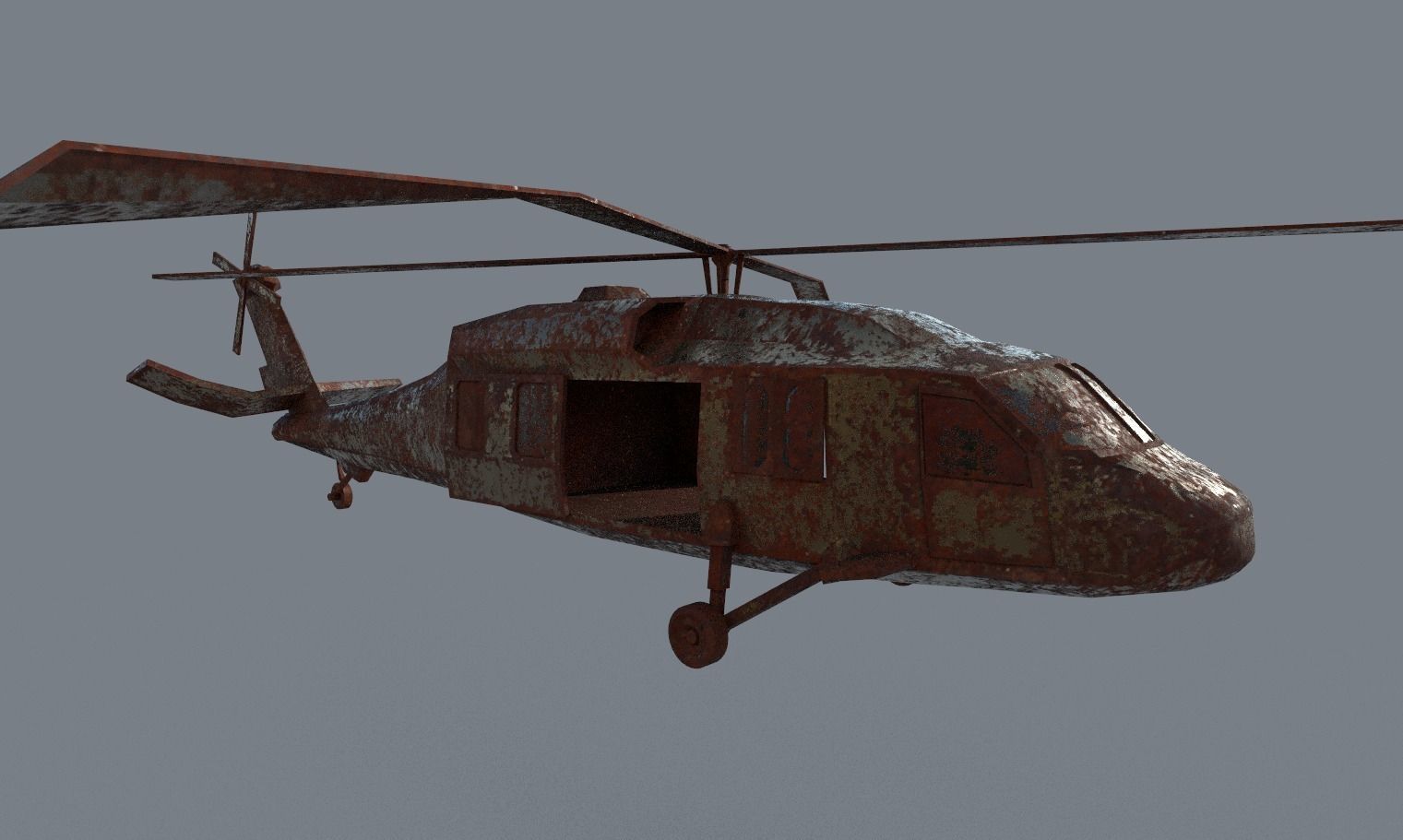 Old Abandoned Wrecked Rusted Bell CH-146 Griffon Chopper Vehicle 3D model_5