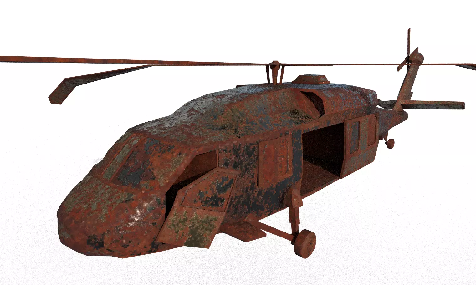 Old Abandoned Wrecked Rusted Bell CH-146 Griffon Chopper Vehicle 3D model_0