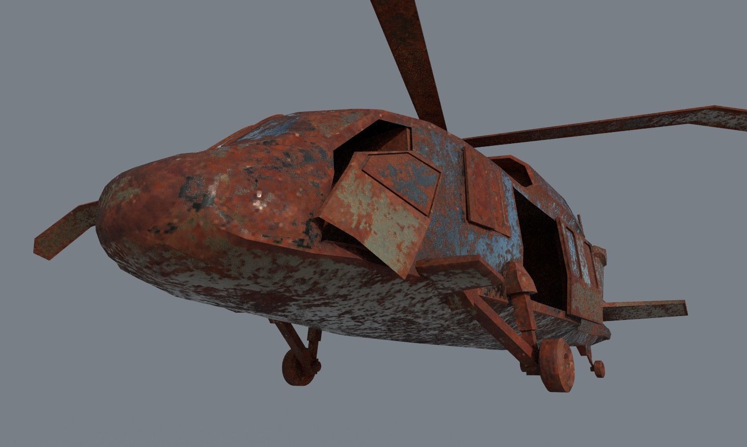 Old Abandoned Wrecked Rusted Bell CH-146 Griffon Chopper Vehicle 3D model_10