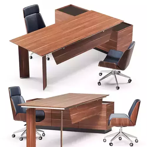 Designer Leather Solid Wood Office Chair with Office Table
