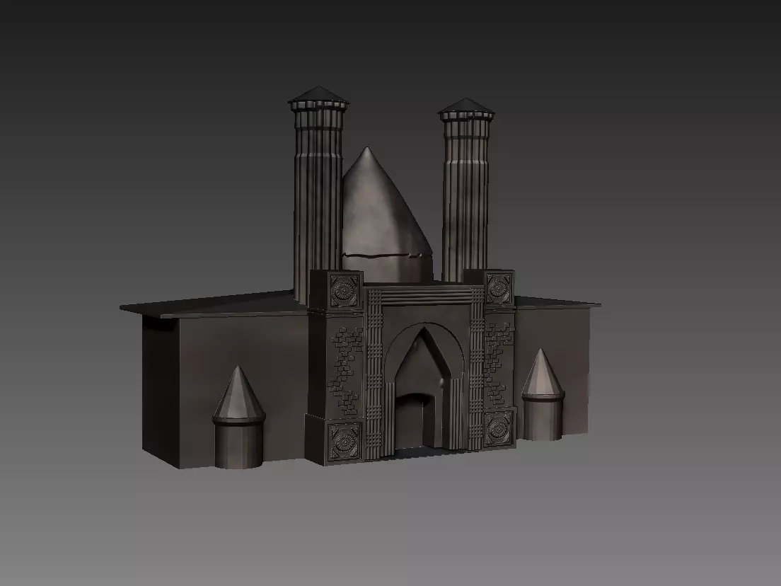 cifteminare mosque with two towers 3D print model_0