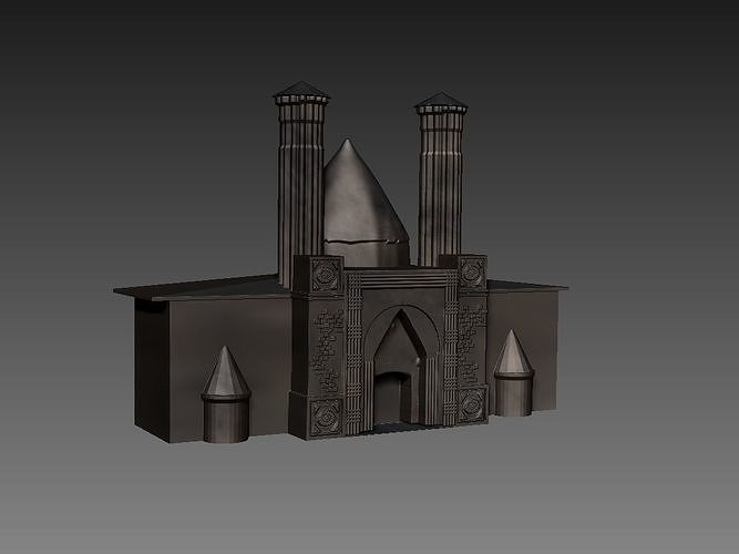cifteminare mosque with two towers 3D print model