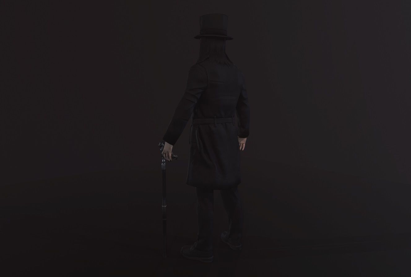 Necromancer man dressed with cane Low-poly 3D model_5