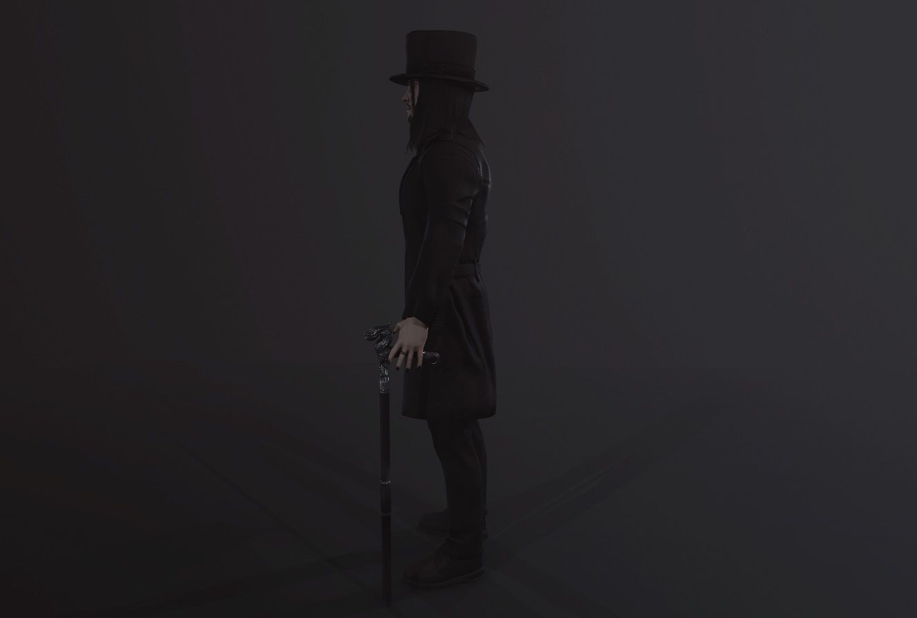 Necromancer man dressed with cane Low-poly 3D model_4
