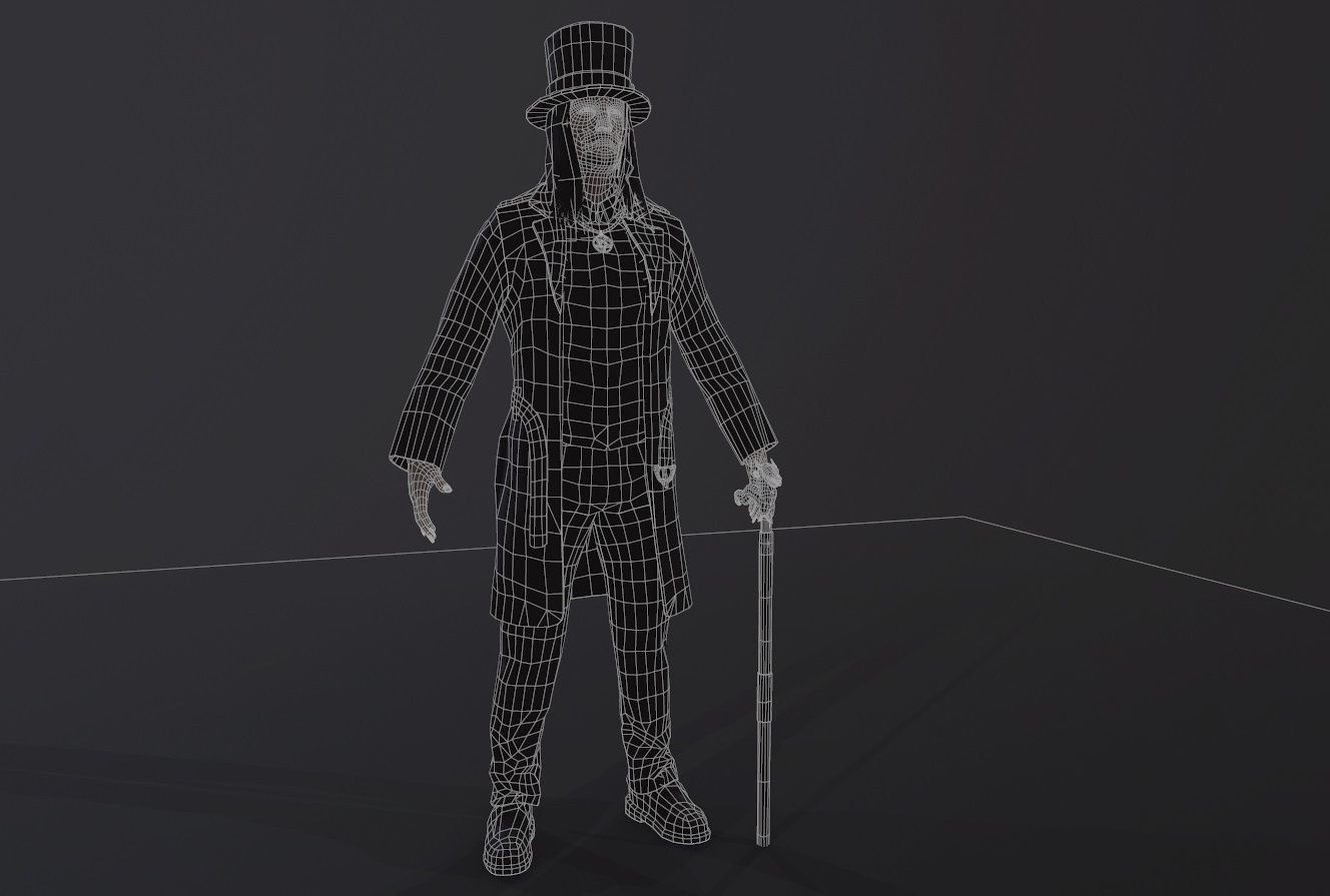 Necromancer man dressed with cane Low-poly 3D model_9