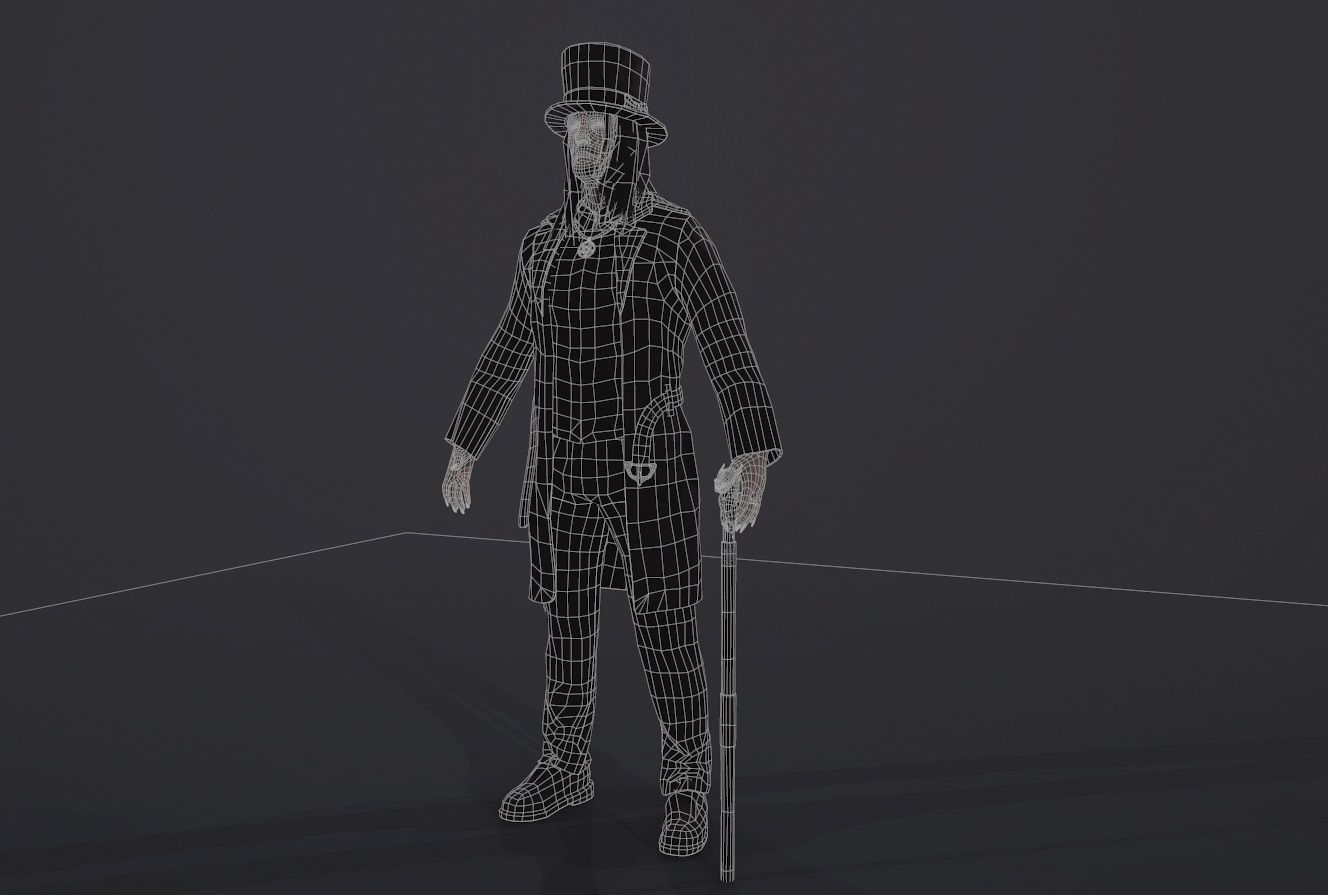 Necromancer man dressed with cane Low-poly 3D model_10