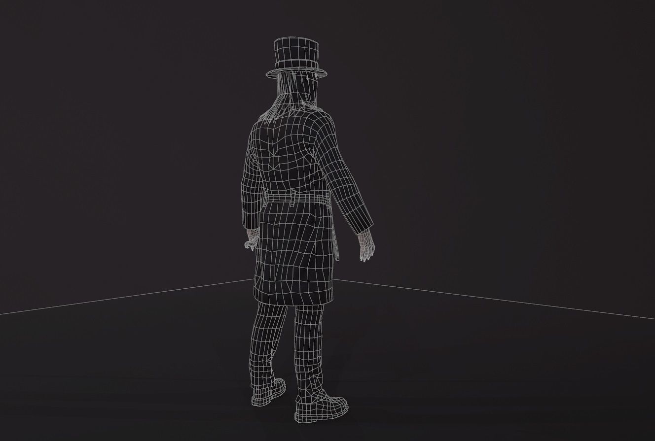 Necromancer man dressed with cane Low-poly 3D model_14