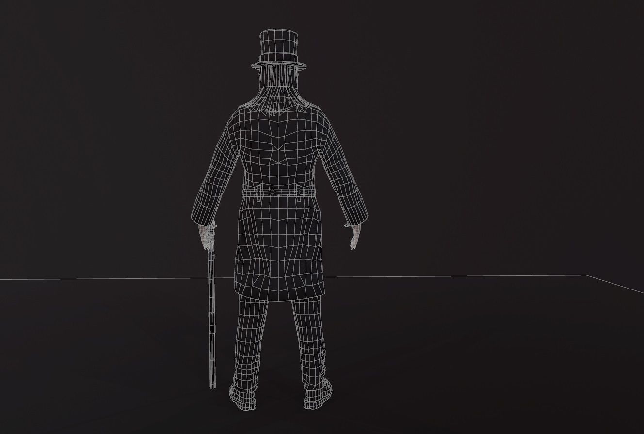 Necromancer man dressed with cane Low-poly 3D model_13