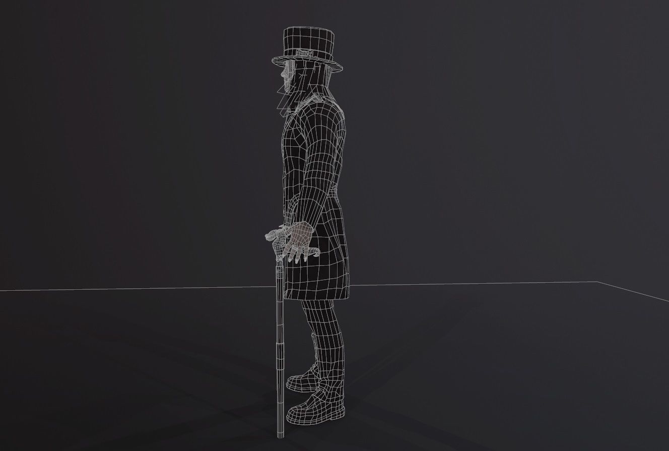 Necromancer man dressed with cane Low-poly 3D model_11