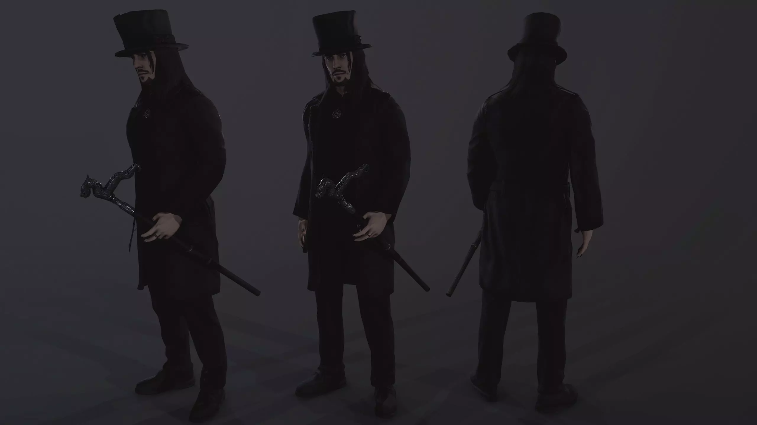 Necromancer man dressed with cane Low-poly 3D model_0