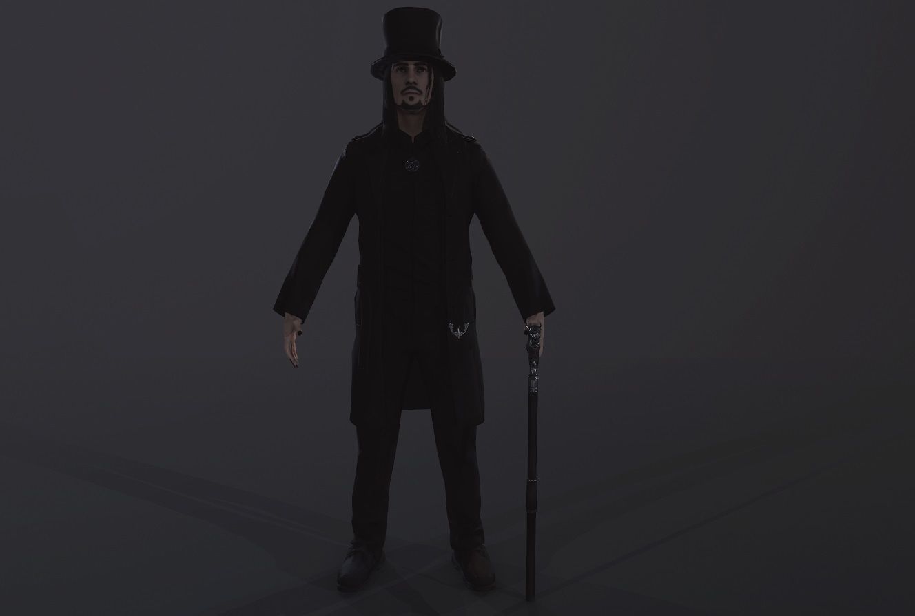 Necromancer man dressed with cane Low-poly 3D model_2