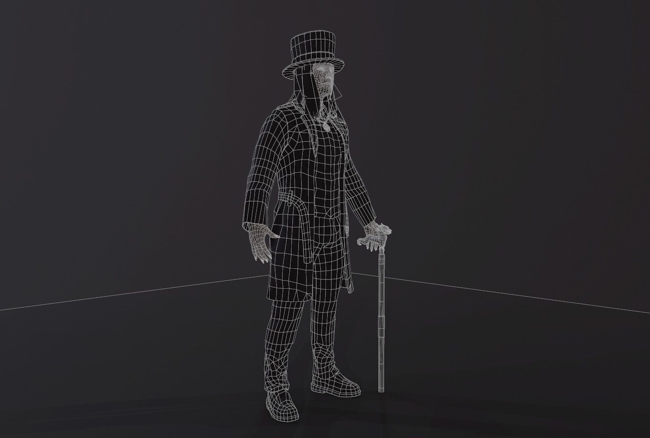 Necromancer man dressed with cane Low-poly 3D model_16