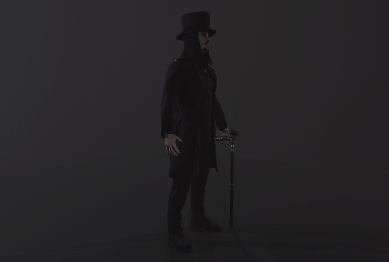Necromancer man dressed with cane Low-poly 3D model_7