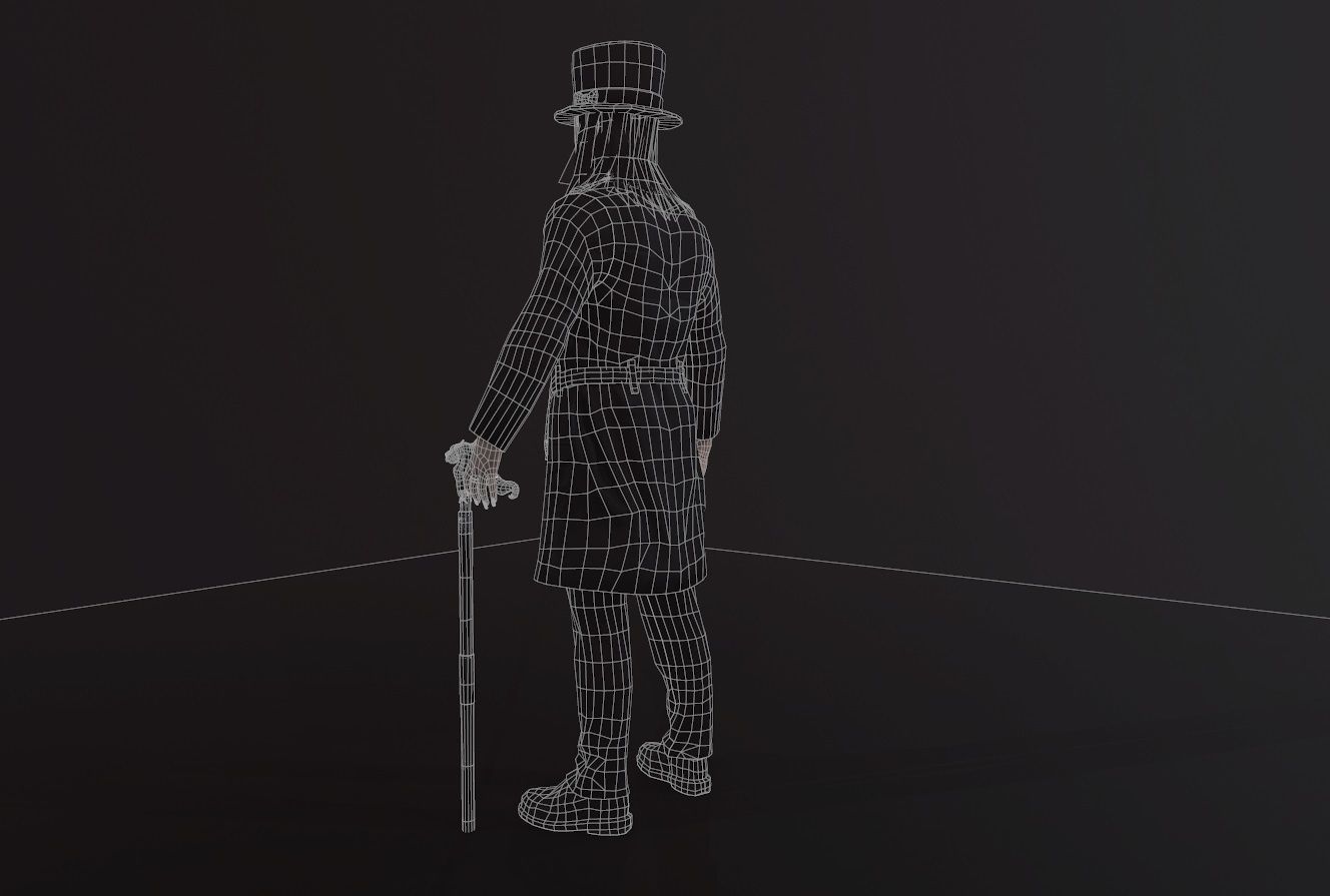 Necromancer man dressed with cane Low-poly 3D model_12