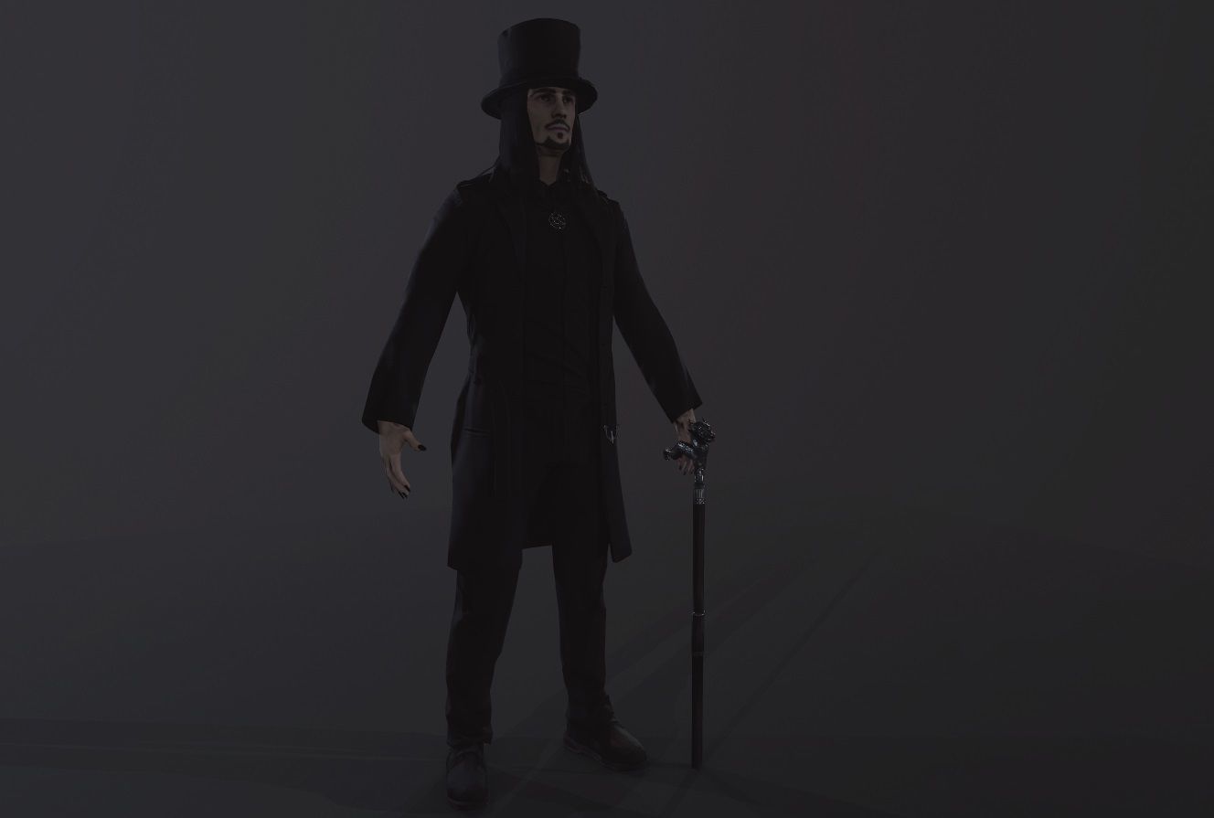 Necromancer man dressed with cane Low-poly 3D model_8