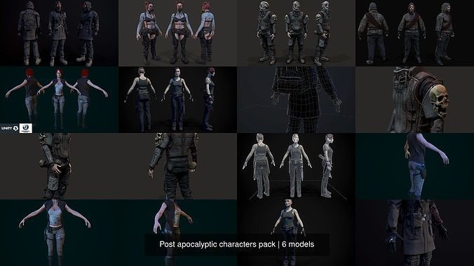 Post apocalyptic characters pack 3D Model Collection