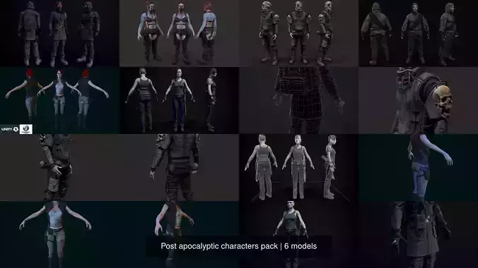 Post apocalyptic characters pack 3D Model Collection