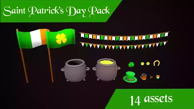 SAINT PATRICKS DAY PACK - CARTOON STYLIZED Low-poly 3D model