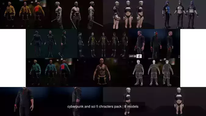 cyberpunk and sci fi chracters pack 3D Model Collection