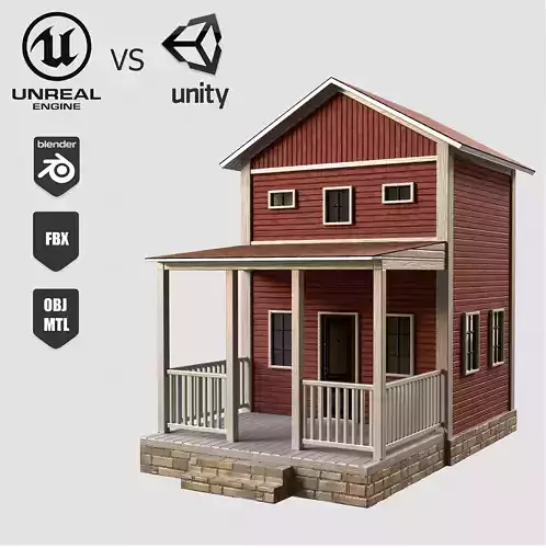 A low-poly 3D model of a home house Low-poly 3D model