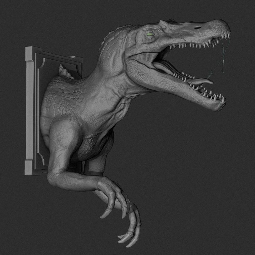 Spinossaur t - rex on wall 3D print model_1