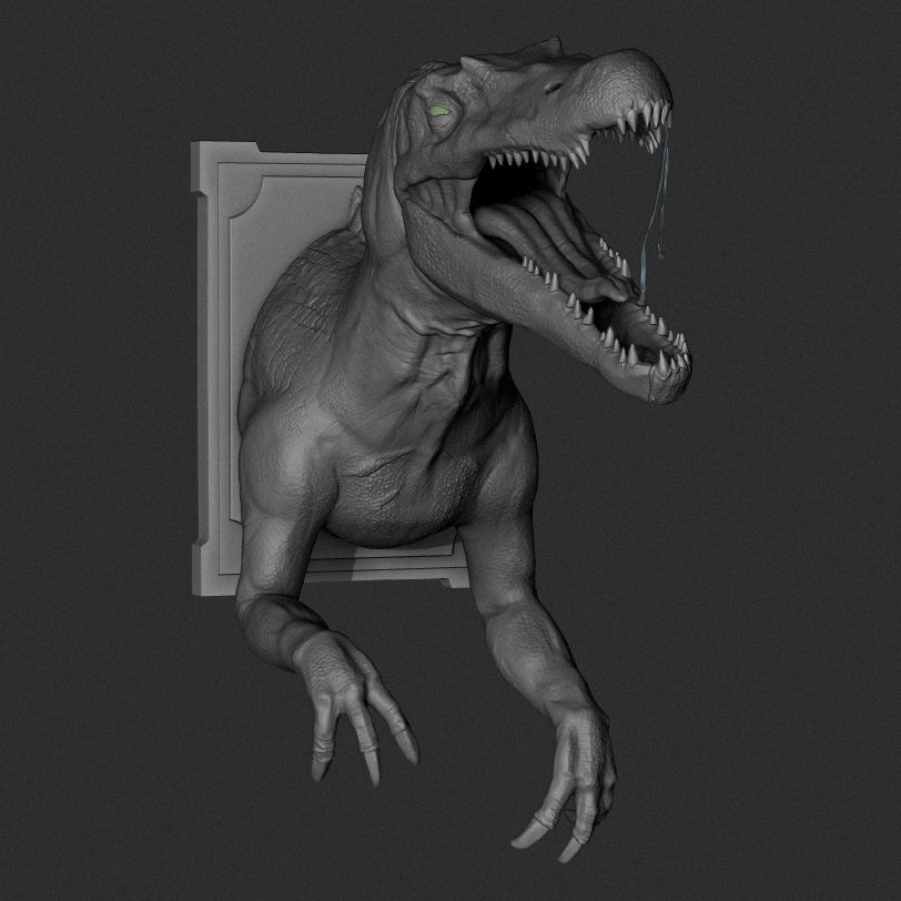 Spinossaur t - rex on wall 3D print model_4