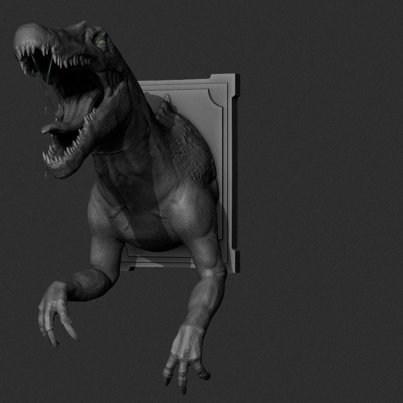 Spinossaur t - rex on wall 3D print model_3