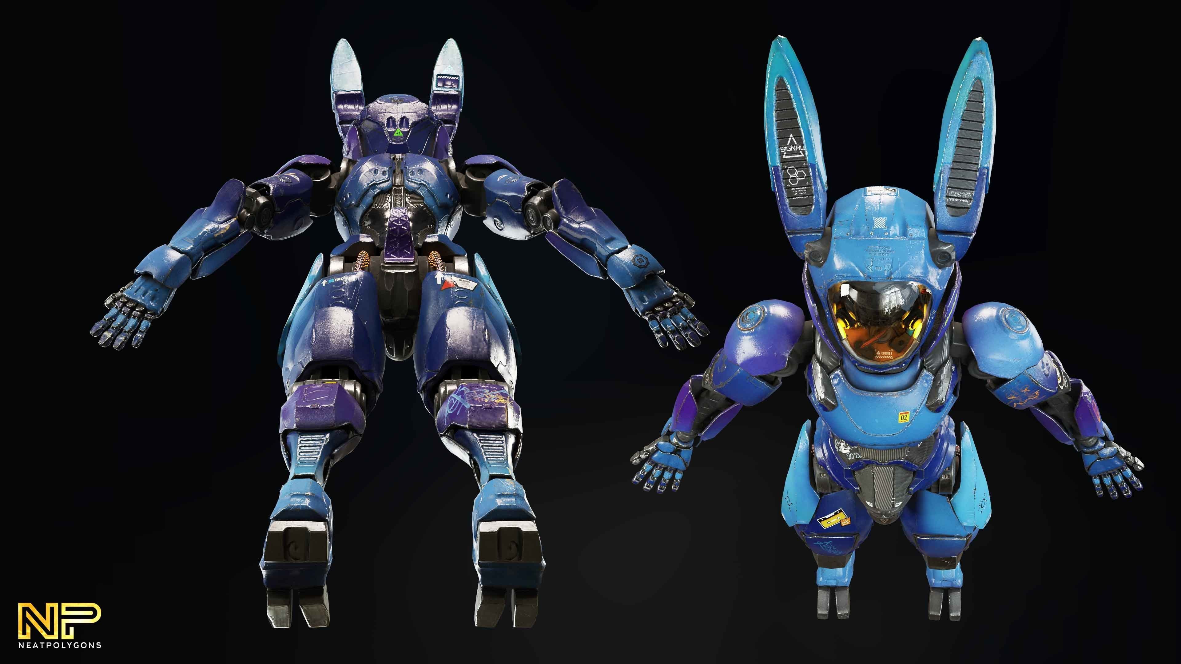 Wabbit Wobot - The antrhopomorphic rabbit SCI-FI ROBOT Low-poly 3D model_13