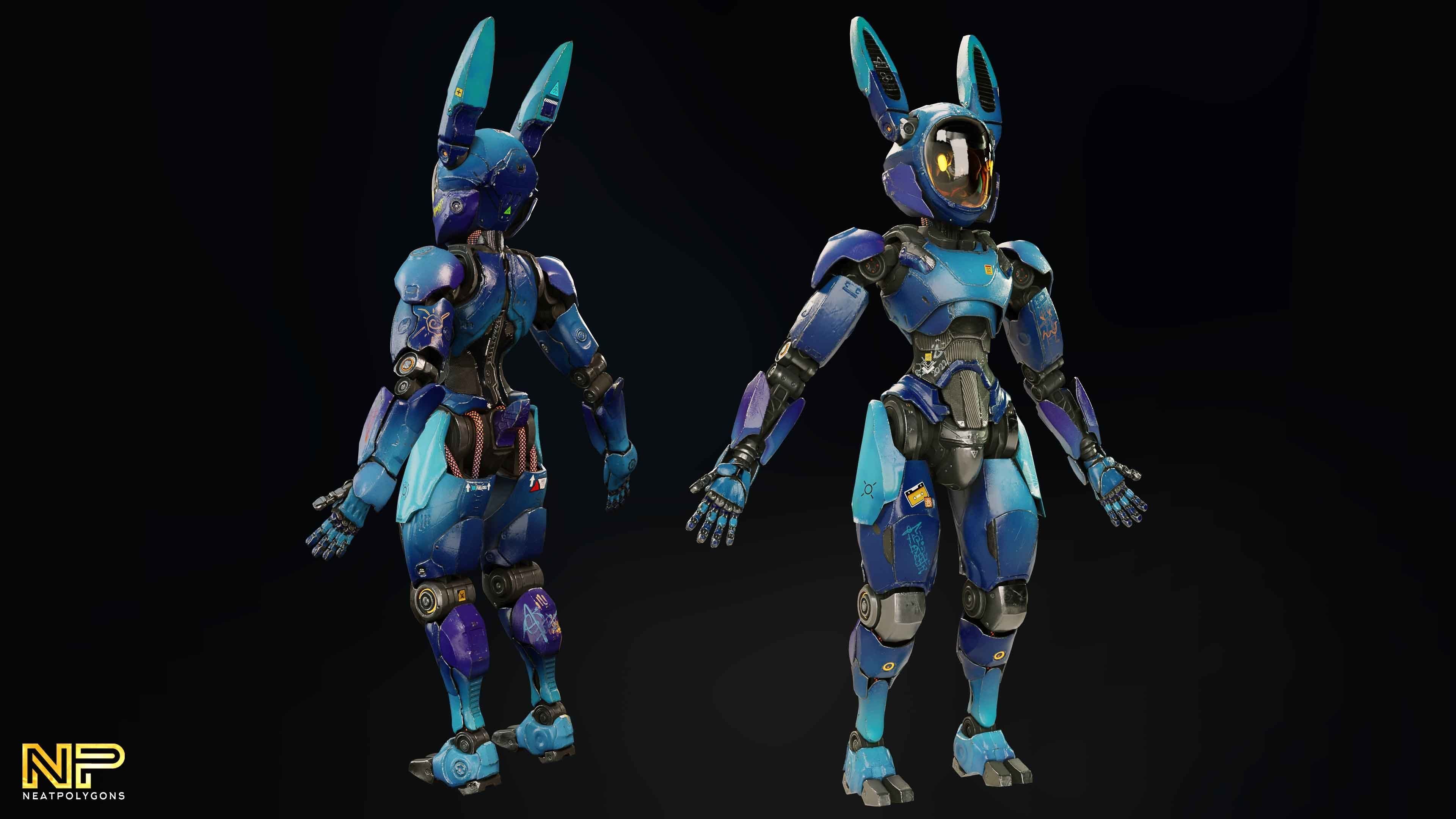 Wabbit Wobot - The antrhopomorphic rabbit SCI-FI ROBOT Low-poly 3D model_4