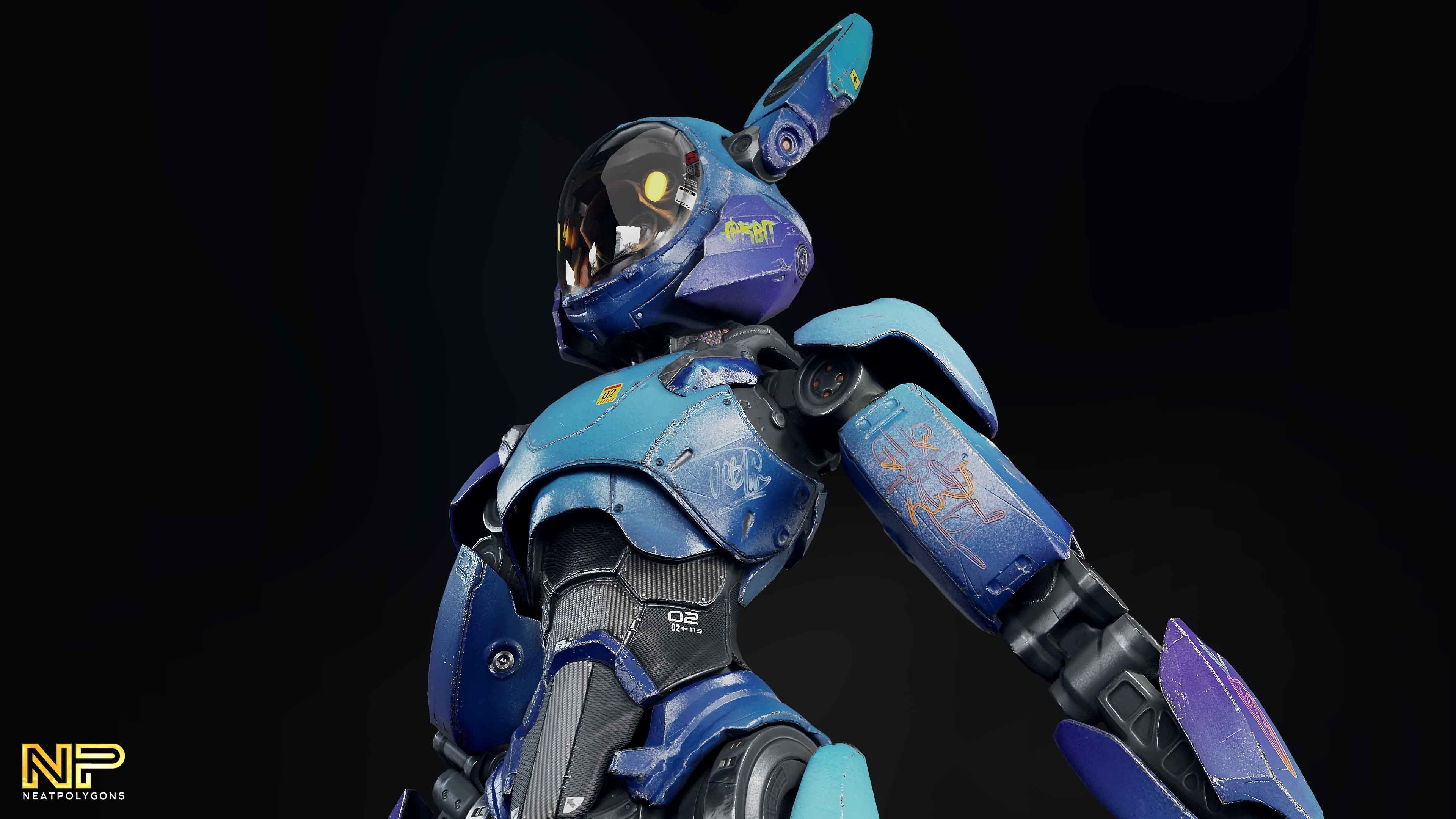 Wabbit Wobot - The antrhopomorphic rabbit SCI-FI ROBOT Low-poly 3D model_3