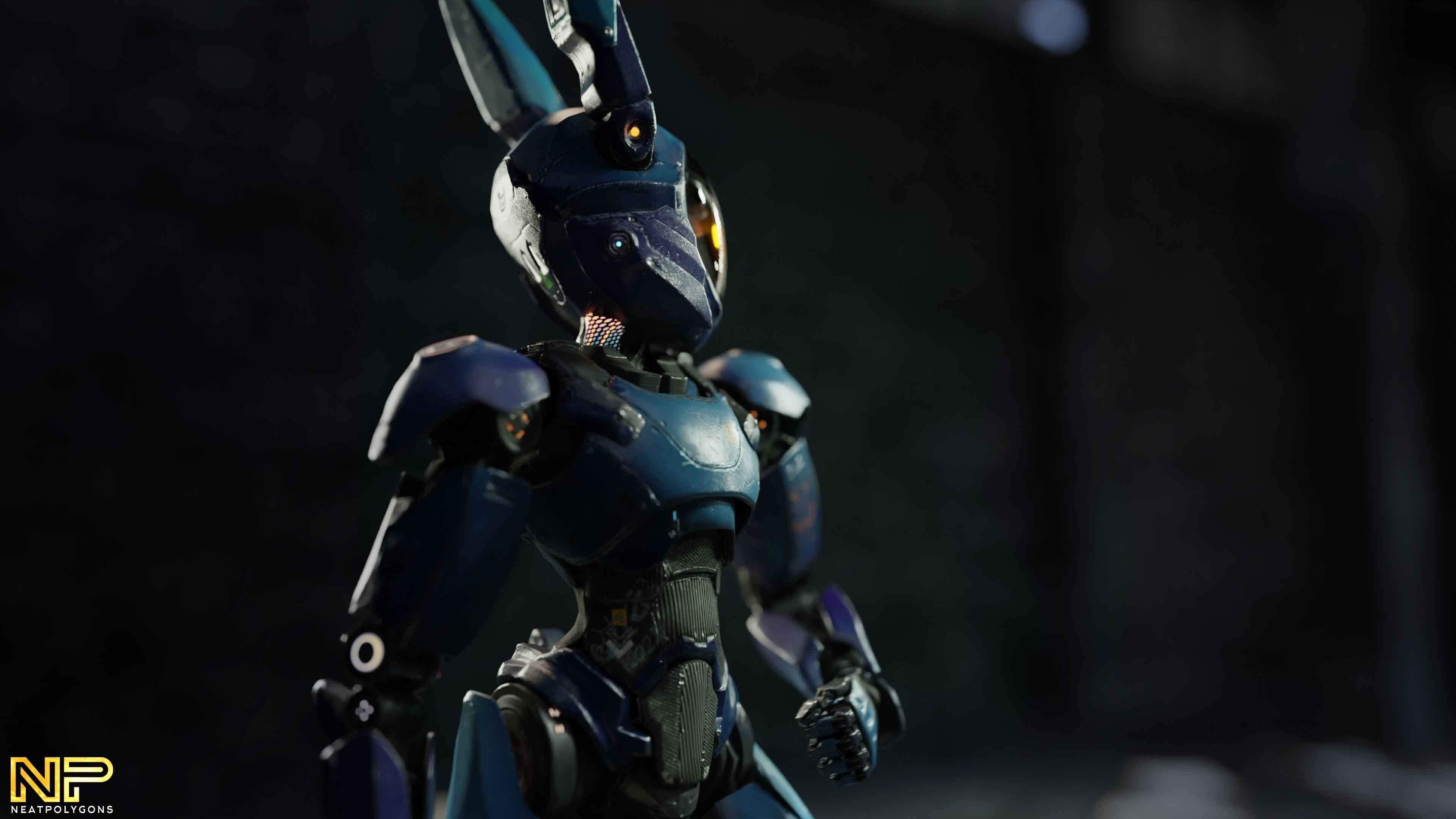 Wabbit Wobot - The antrhopomorphic rabbit SCI-FI ROBOT Low-poly 3D model_9