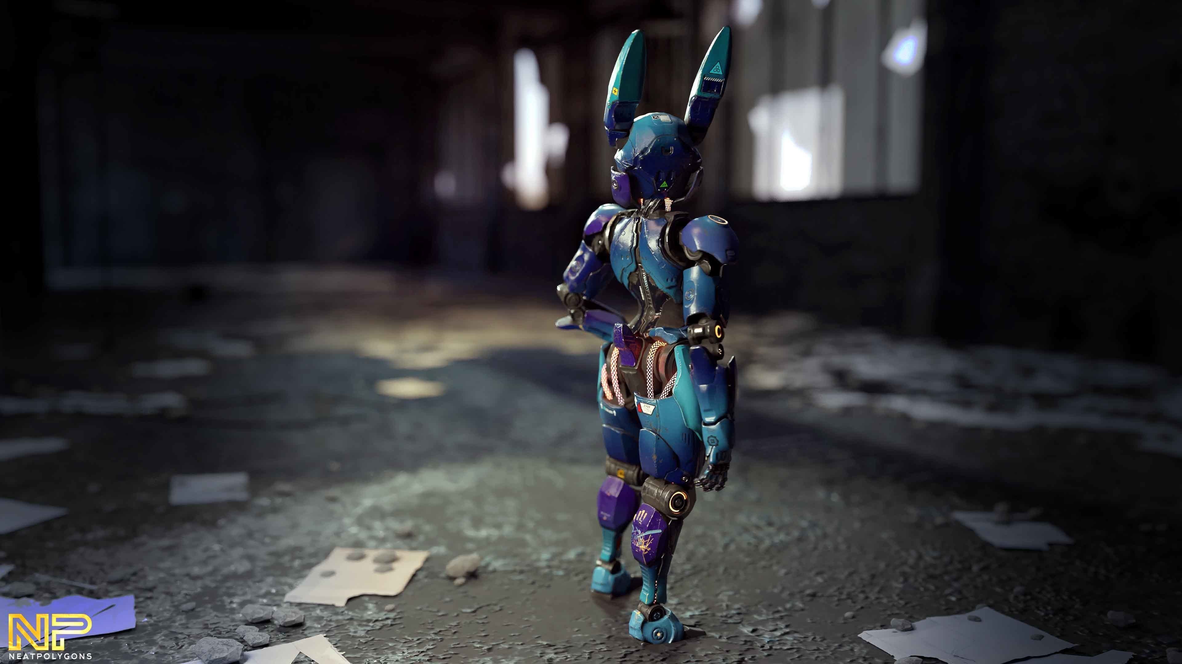 Wabbit Wobot - The antrhopomorphic rabbit SCI-FI ROBOT Low-poly 3D model_7