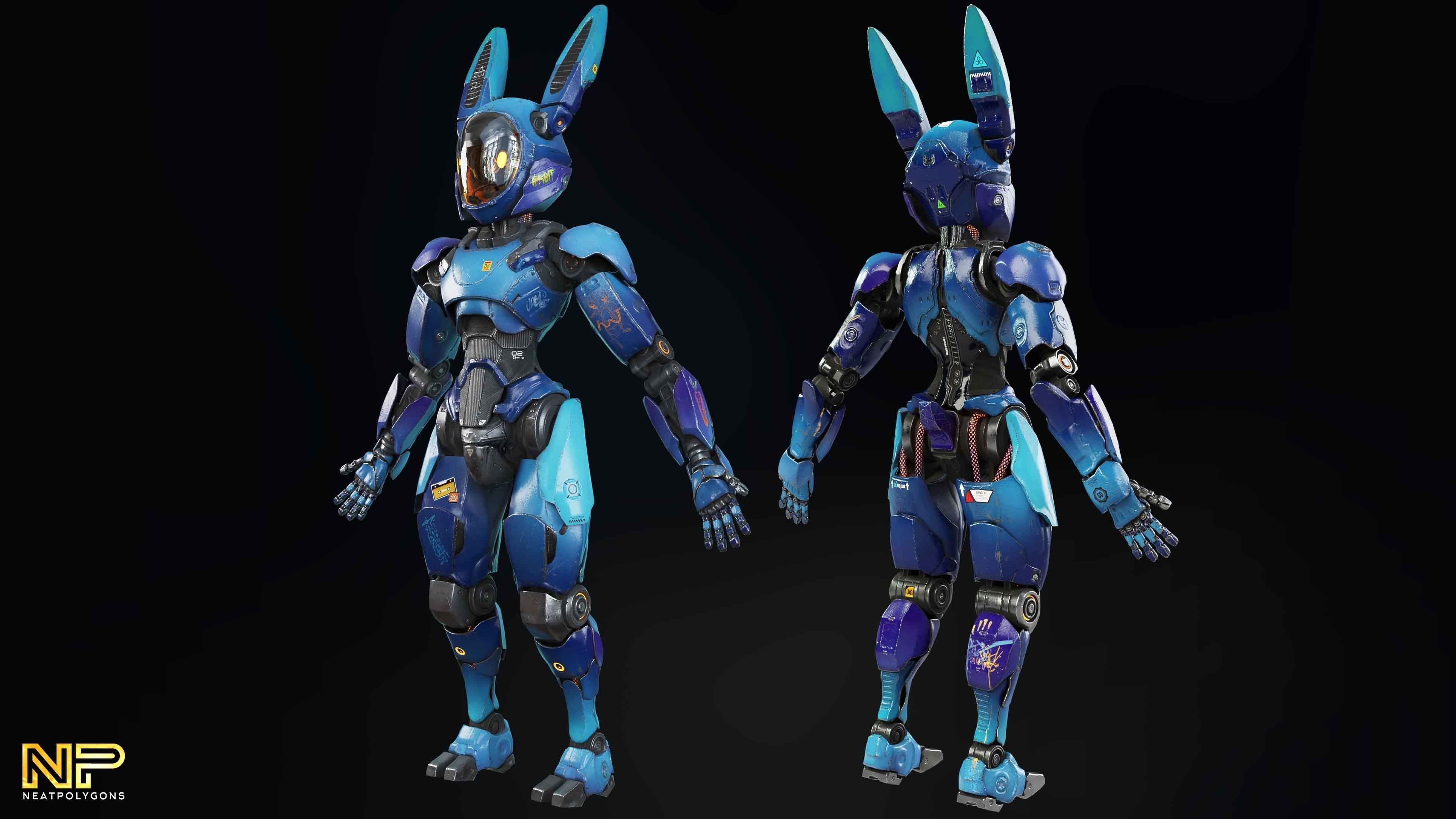 Wabbit Wobot - The antrhopomorphic rabbit SCI-FI ROBOT Low-poly 3D model_5
