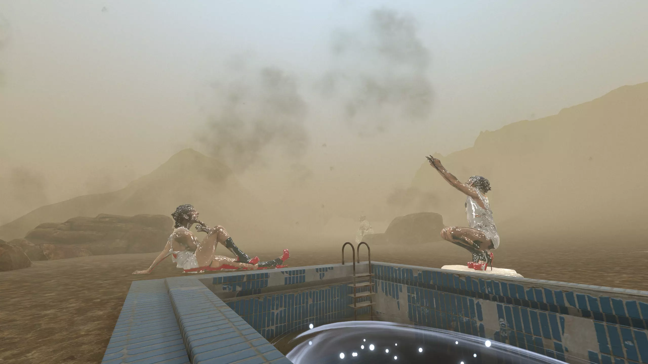 Swimmingpool swimming pool with two people in it Free 3D model_0