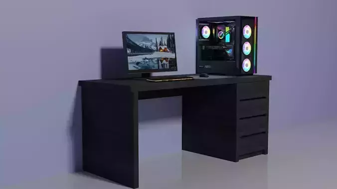 pc setup with ikea modified table 3D model