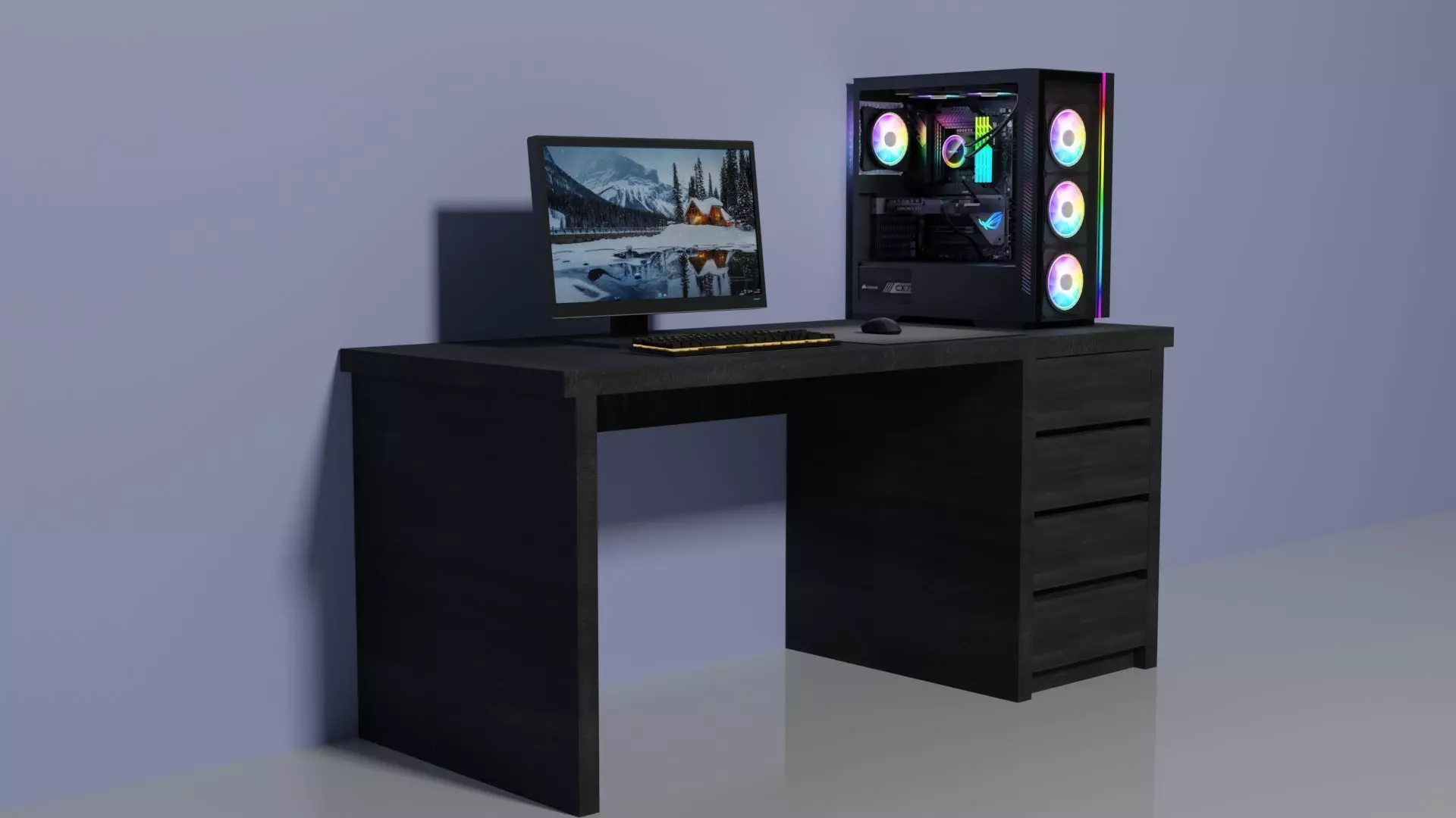 pc setup with ikea modified table 3D model_0