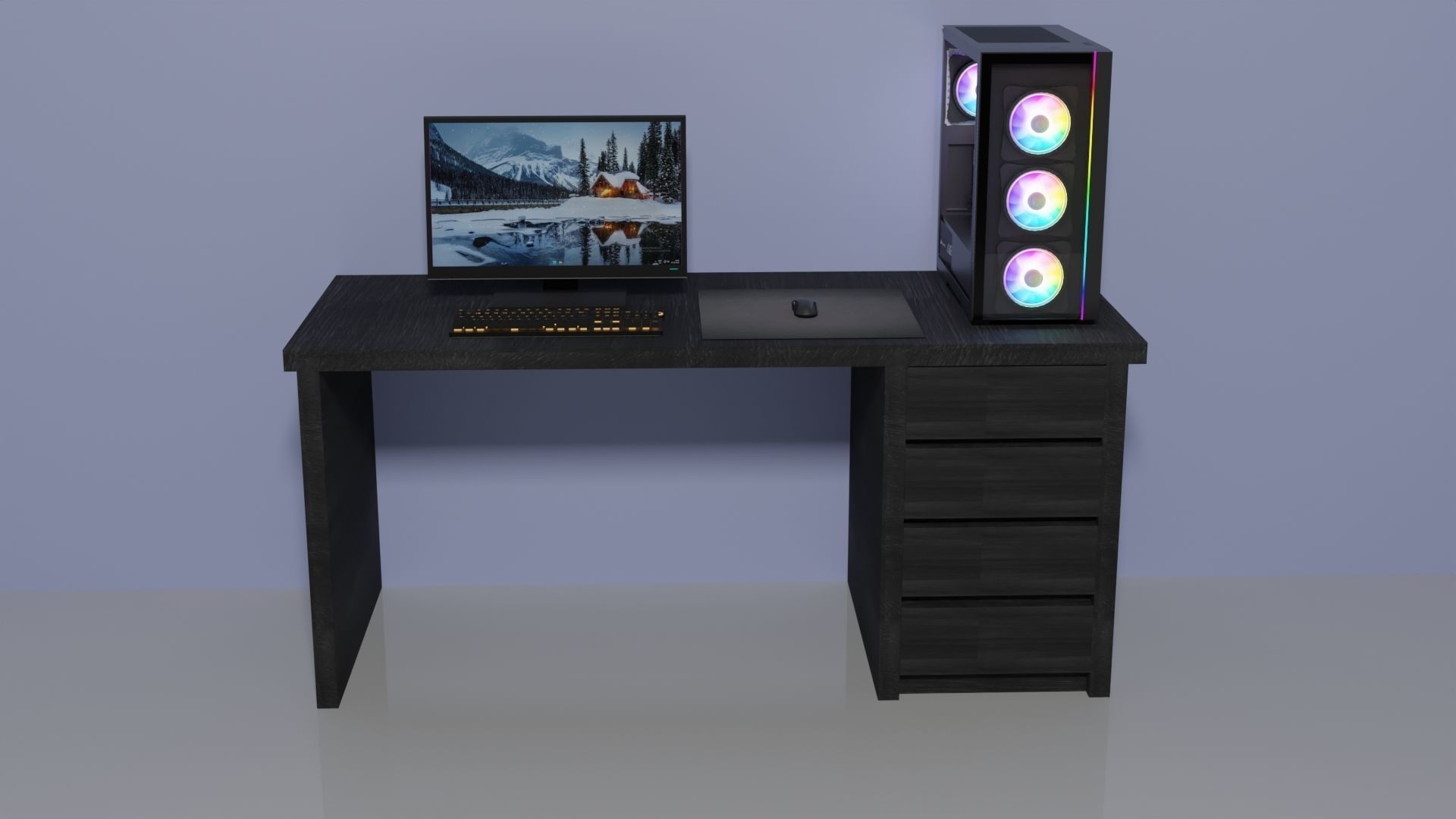 pc setup with ikea modified table 3D model_1