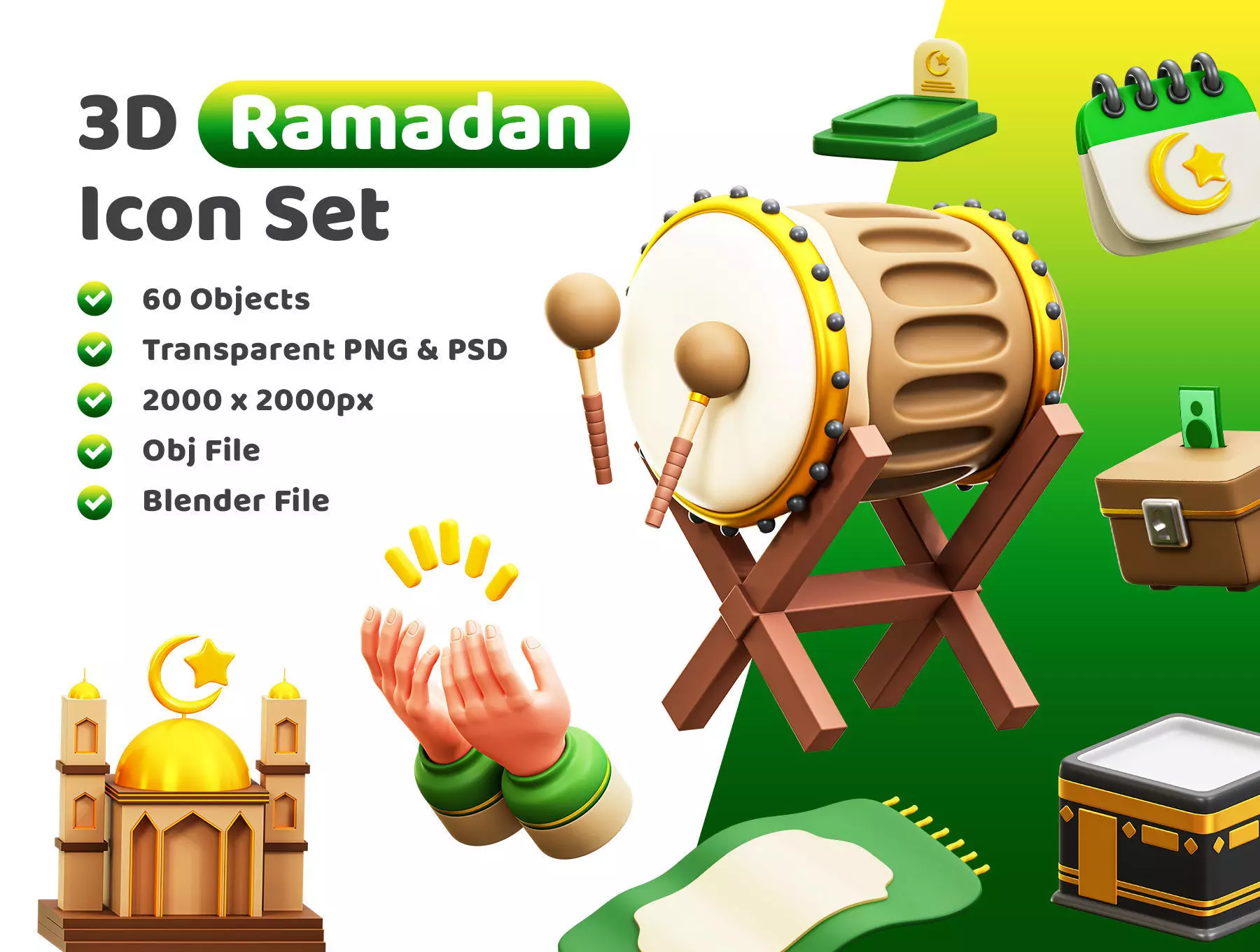 Ramadhan Icon Pack 3D Model Low-poly 3D model_0