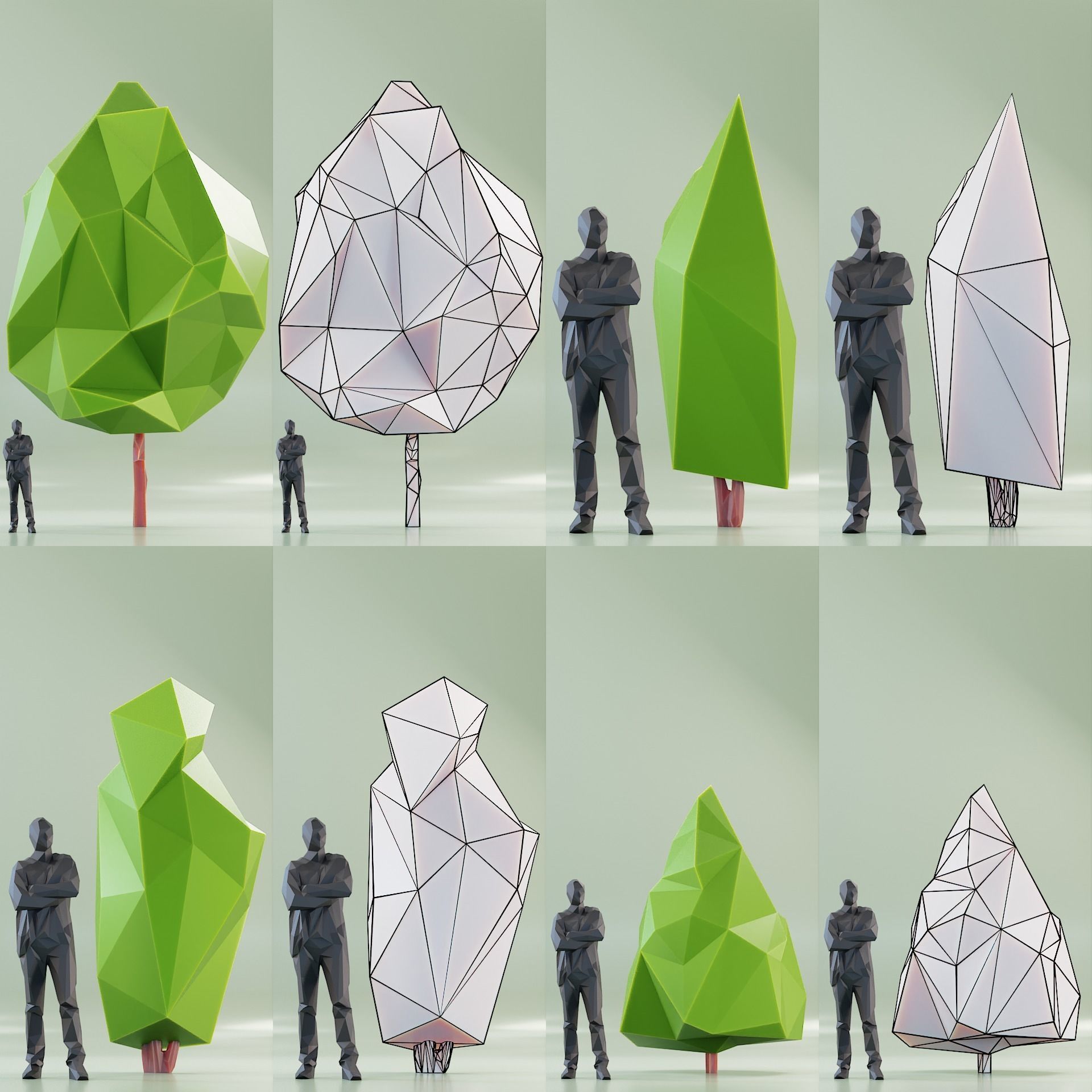 Paper Trees Low-poly 3D model_5