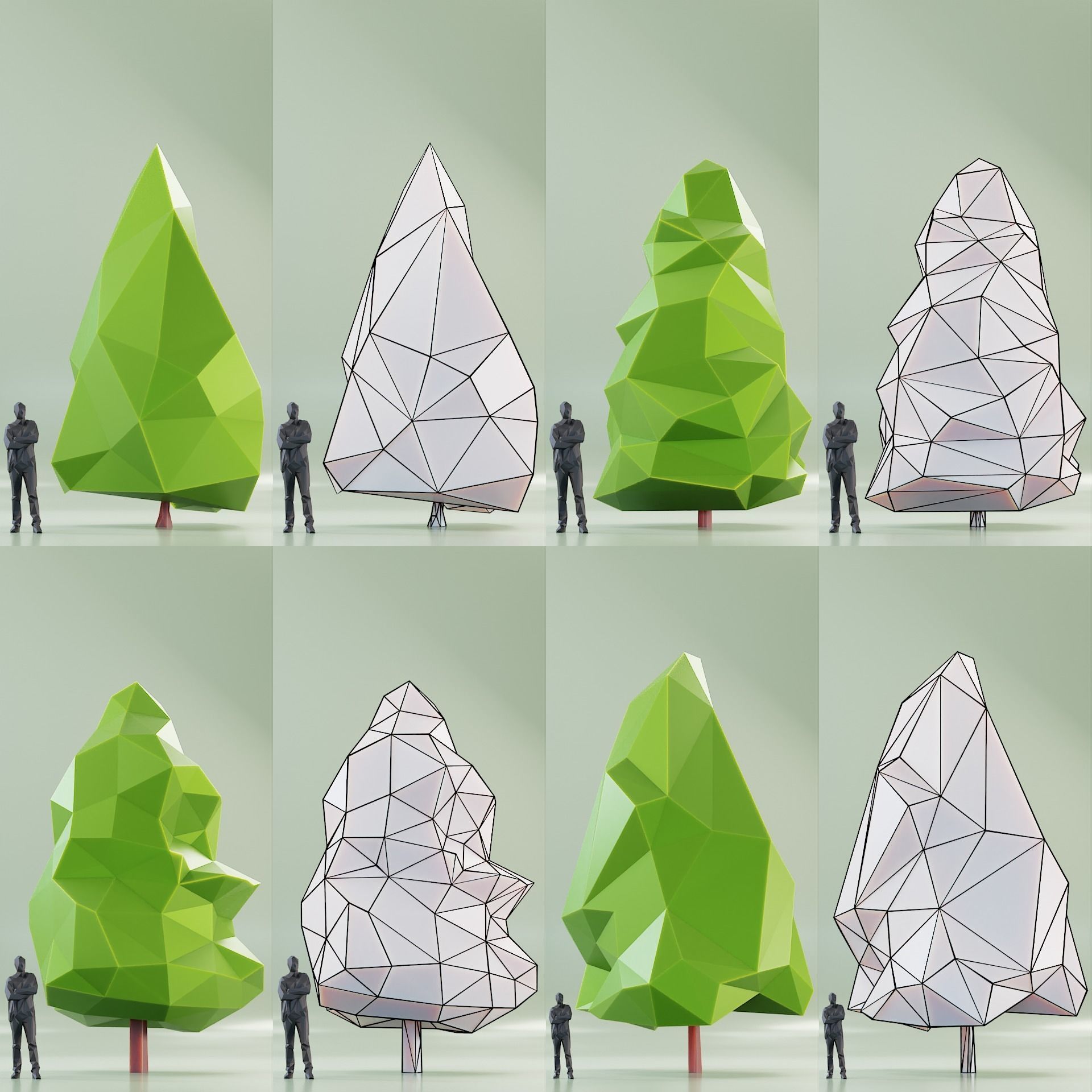 Paper Trees Low-poly 3D model_7