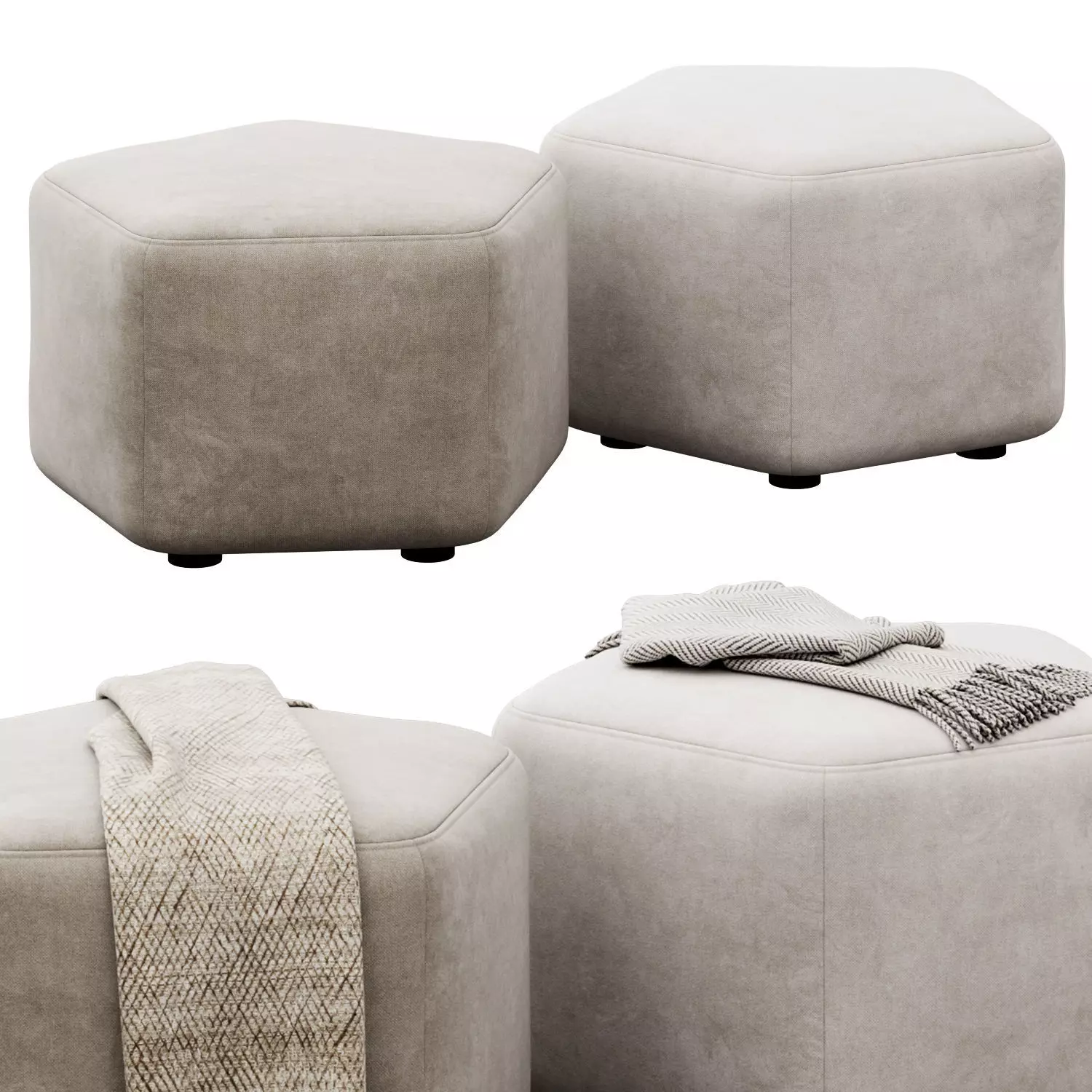 Hexagonal ottoman by Maison Corbeil 3D model_0