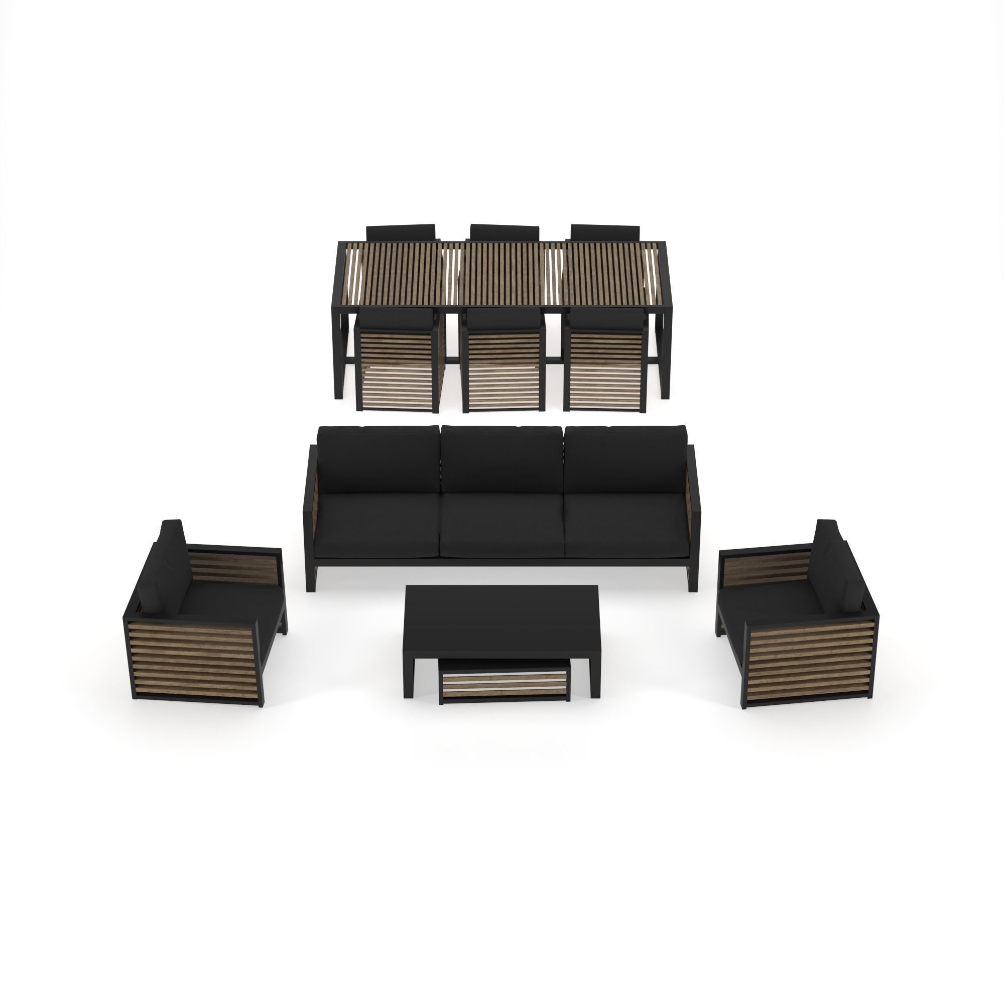 Lounge Set outdoor chair with slats 3D Model Collection_1