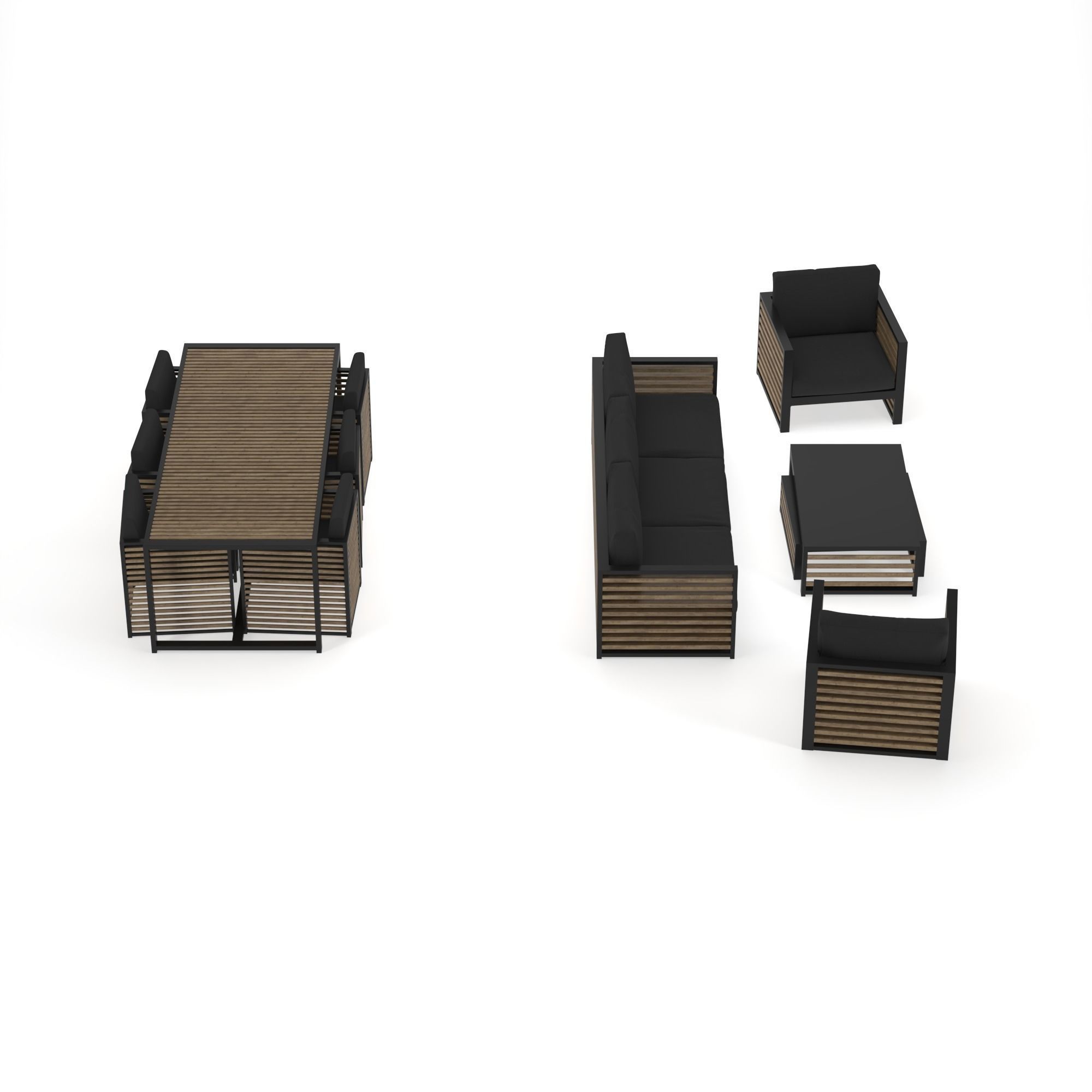 Lounge Set outdoor chair with slats 3D Model Collection_3