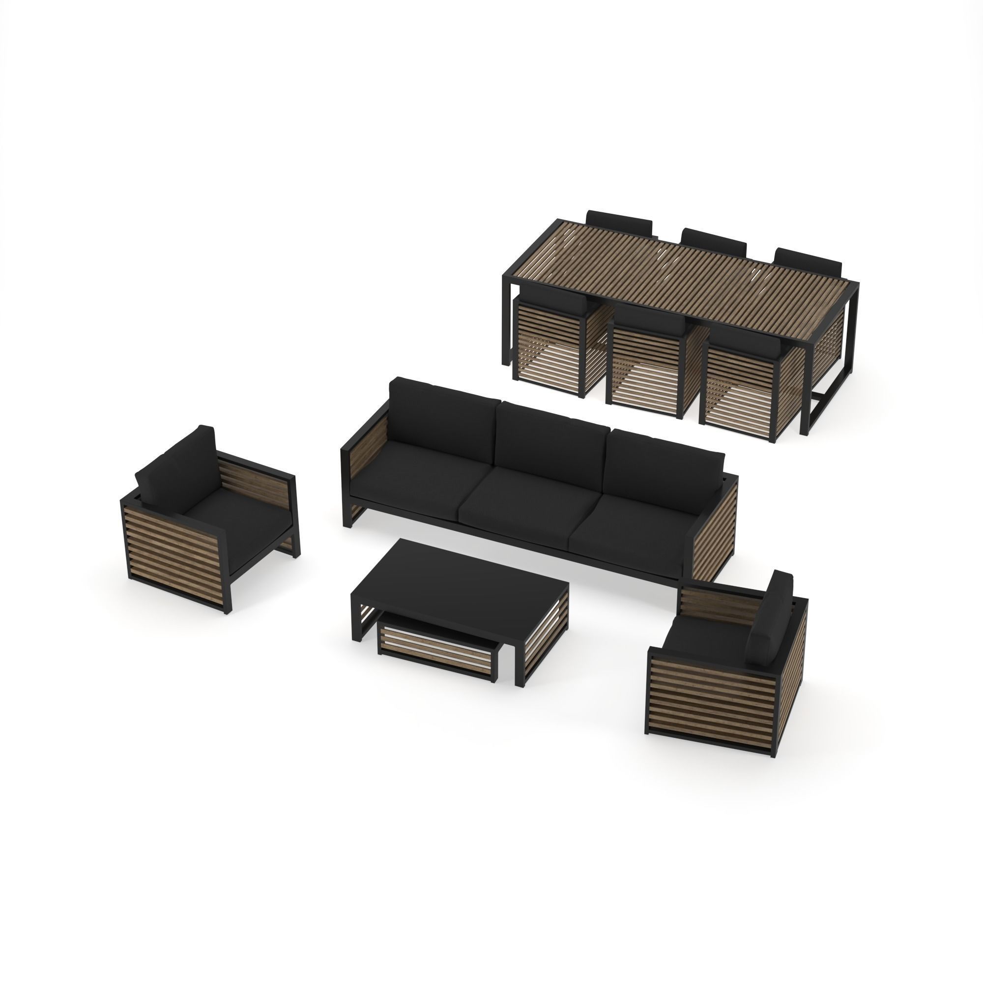 Lounge Set outdoor chair with slats 3D Model Collection_2