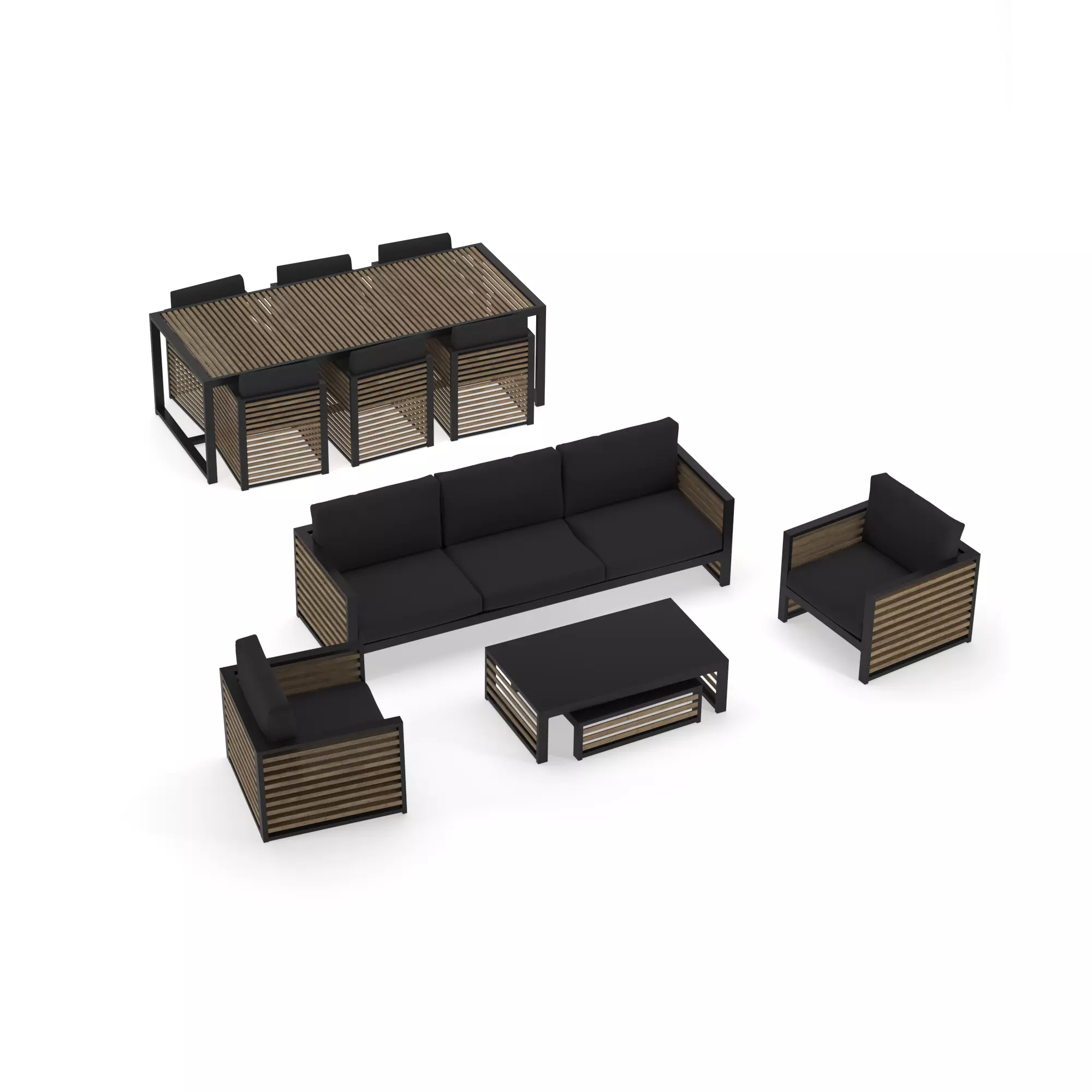 Lounge Set outdoor chair with slats 3D Model Collection_0