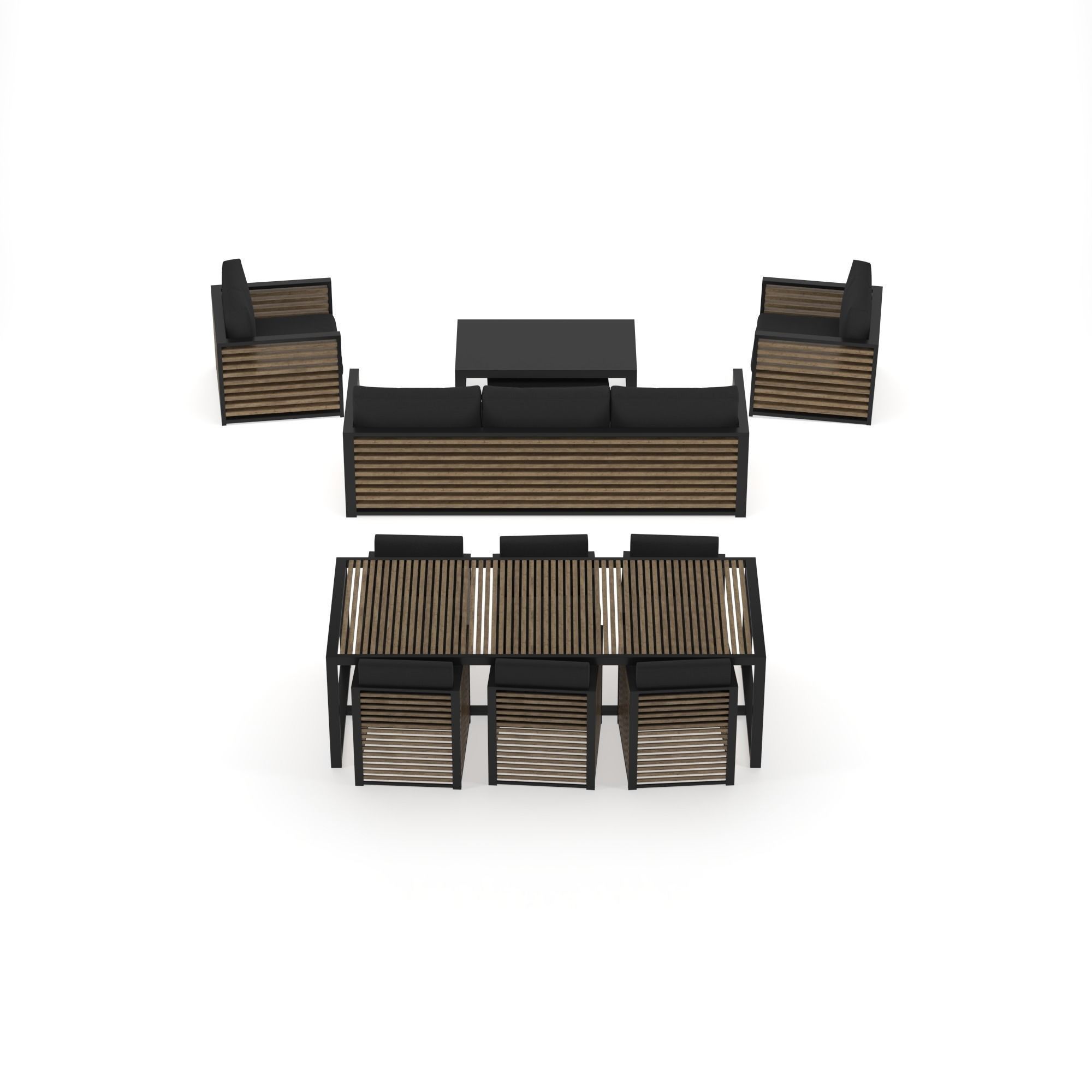 Lounge Set outdoor chair with slats 3D Model Collection_4