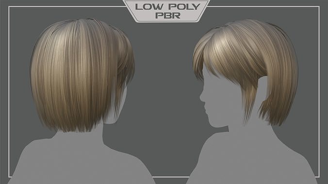 Low Poly PBR Hair Short Straight Low-poly 3D model