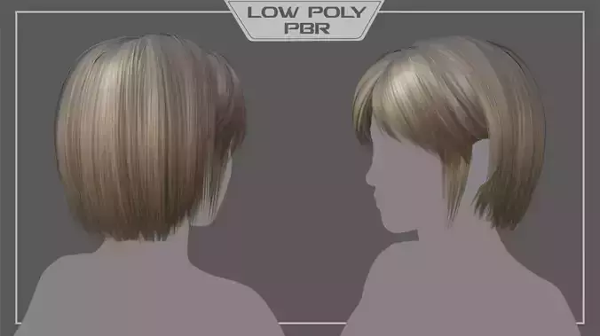 Low Poly PBR Hair Short Straight