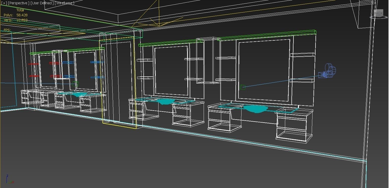 barber hair salon with shelves and mirrors 3D model_5